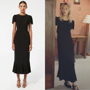 RHODE Lulani Black Short Sleeve Midi Sheath Dress NEW